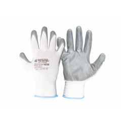 Рукавички трикотажні безшовні MASTERTOOL з нітриловим покриттям долоні 10" 35-37 г біло-сірі 83-0400