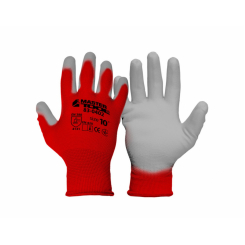 Рукавички трикотажні безшовні MASTERTOOL з нітриловим покриттям долоні 10" 48-50 г червоно-сірі 83-0402