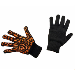 Рукавички трикотажні чорні ТМ GTM LUX, помаранчева ПВХ крапка р.10