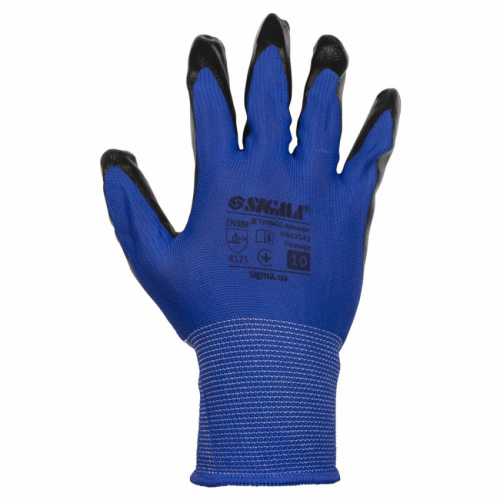 Рукавички трикотажні з частковим нітриловим покриттям р10 (синьо-чорні манжет) КРАТНО 12 парам SIGMA (9443541)