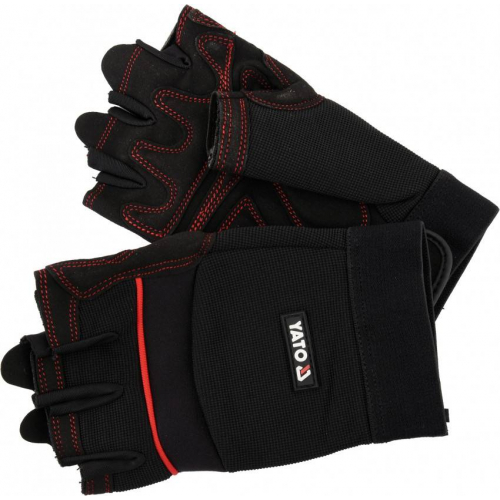 Рукавички чорні з відкритими пальцями YATO: штучна шкіра синтетична тканина, розмір 8