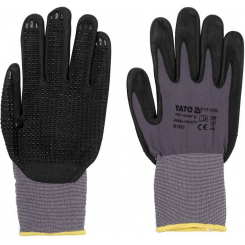 Рукавиці робочі нейлонові YATO покрите спіненим нітрилом з накрапленням, розмір 9, чорнр-сірі