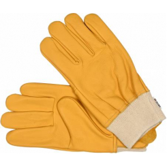 Рукавички робочі жовті із текстильним стягувачем YATO:шкіра розмір 10