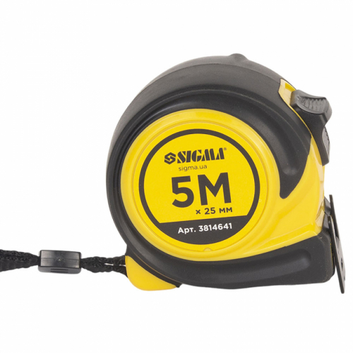 Рулетка обгумована Compact двостороннє полотно/зачіп 5м×25мм SIGMA (3814641)