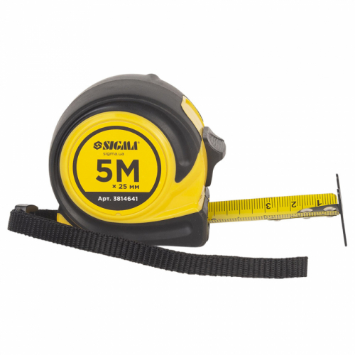 Рулетка обгумована Compact двостороннє полотно/зачіп 5м×25мм SIGMA (3814641)