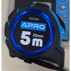 Рулетка обгумована з магнітом та автостопом, подвійний зачіп 5 м х 25 мм APRO  (APRO)