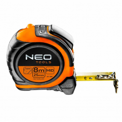 Рулетка, стальна стрічка 8 м x 25 мм, магніт, двусторонній друк