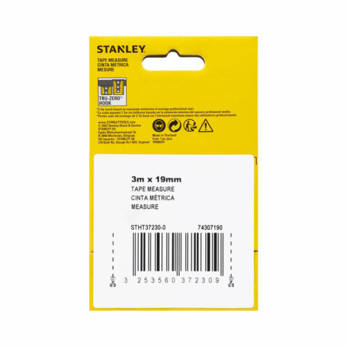 Рулетка вимірювальна CONTROL-LOCK довжиною 3 м, шириною 19 мм, в обгумованому корпусі, з подвійною шкалою STANLEY STHT37230-0