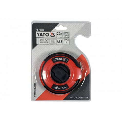 Рулетка вимірювальна сталева YATO : L= 20 м, b= 13 мм, ручне змотування, закритий корпус