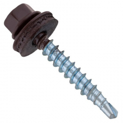 Саморіз по дереву з шестигранною головкою , свердлом і EPDM шайбою SRW ,4.8x 35, RAL 8019,REDFIX (уп.250 шт)