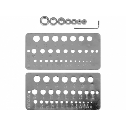 Шаблони контроля діаметрів, глибин свердління YATO отворів Ø= 1-13 мм/ 1/16-1/2", 10шт з ключом [20]