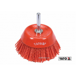 Щітка чашка зачисна з нейлоновим ворсом до дрилі YATO Ø75 мм 4500 об/хв зі шпинделем Ø6 мм