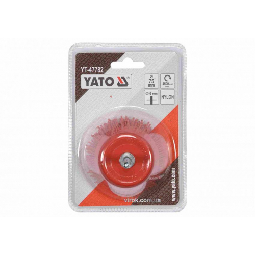 Щітка чашка зачисна з нейлоновим ворсом до дрилі YATO Ø75 мм 4500 об/хв зі шпинделем Ø6 мм