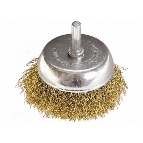 Щітка "чашка" зі шпилькою для дриля 50 мм, латунний кручений дріт, MTX