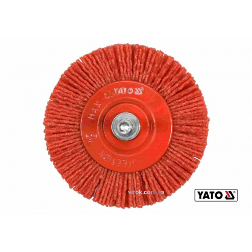 Щітка дискова зачисна з нейлоновим ворсом до дрилі YATO Ø75 мм 4500 об/хв зі шпинделем Ø6 мм