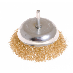 Щітка торцева MASTERTOOL з латуньованого рифленого дроту 100 мм зі стрижнем 1/4" 19-7410