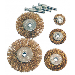 Щітки MASTERTOOL з латуньованого рифленого дроту 5 шт (дискова 25/40/50/63/75 + стрижень 1/4") 19-9500