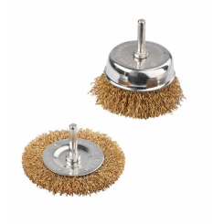 Щітки MASTERTOOL з латуньованого рифленого дроту зі стрижнем 2 шт (торцева 75 мм/дискова 100 мм) 19-9200