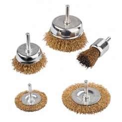 Щітки MASTERTOOL з латуньованого рифленого дроту зі стрижнем 5 шт (торцева 25/50/75 мм/дискова 50/75 мм) 19-9501