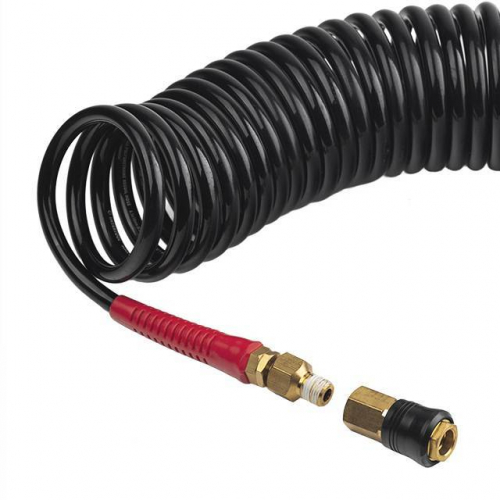 Шланг BLACK M-Flex 6.5*10 мм, 20 м спіральний поліуретановий з поворотним шарніром, латунними швидкороз'ємними з'єднаннями STORM INTERTOOL PT-1795