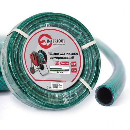 Шланг садовий, тришаровий, зелений, 3/4", 30 м, армований, PVC INTERTOOL GE-4045