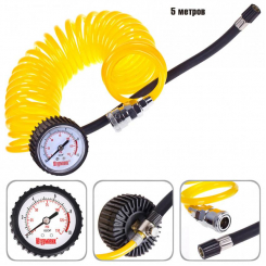Шланг повітряний " штурмовик" AC-104 спіральний 5,0 м з манометром/дефлятор 00000047035 VITOL