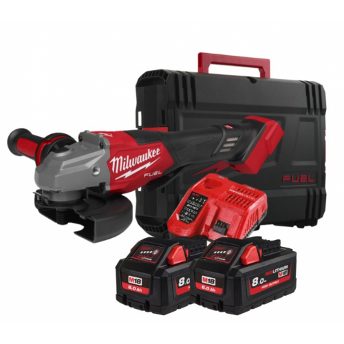 Шліфмашина кутова акумуляторна MILWAUKEE, M18 FHSAG125XPDB2-802X, Ø125мм (зарядний пристрій, 2акум. Х 8 Аг, HDкейс)