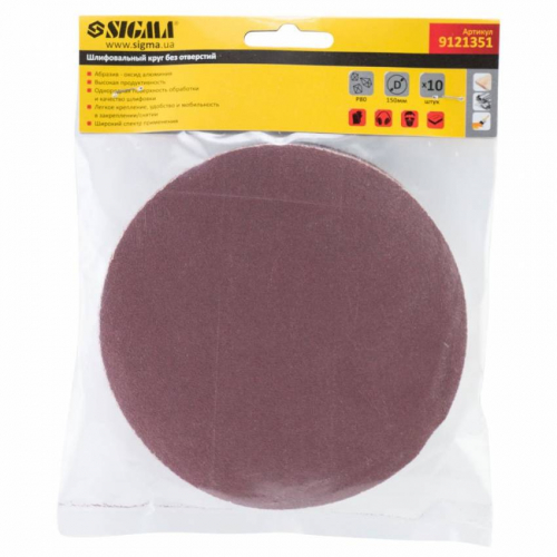 Шліфувальне коло без отворів Ø150мм P80 (10шт) Sigma (9121351)