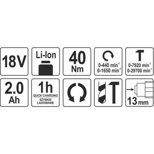 Шуруповерт-дриль ударний акумуляторний YATO Li-Ion 18 В 2 Агод 40 Нм