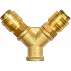 Швидкознімне латунне з'єднання пневматичне YATO, 2-х сторін. розгалуження Ø= 1/4" і внутр. Ø= 3/8"