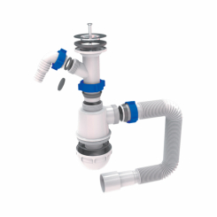 Сифон для кухонної мийки з нержавіючим випуском 1½" виводом під пральну машину та гнучким відводом Ø40/50мм TAU (9842720)