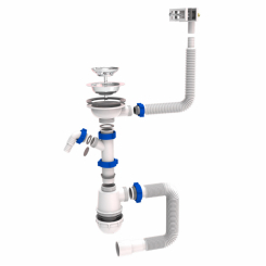 Сифон для кухонної мийки з нержавіючим випуском 3½" виводом під пральну машину, квадратним переливом і гнучким відведенням Ø40/50мм TAU (9842521)