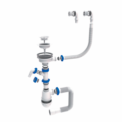 Сифон для кухонної мийки з пластиковим випуском 3½" виводом під пральну машину круглим переливом і гнучким відведенням Ø40/50мм (білий) TAU (9842821)