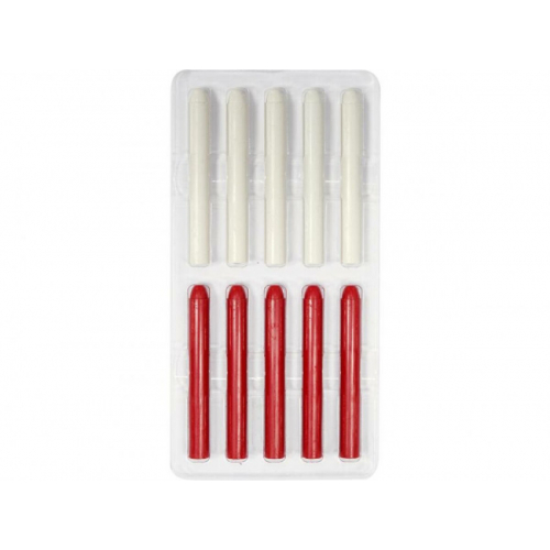 Стержні воскові для олвця-автомата VOREL Ø= 10 мм, l= 85 мм, 5 червоні і 5 білі