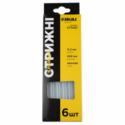 Стрижні клейові Ø11,2*200мм 6шт (прозорі) Sigma (2711251)