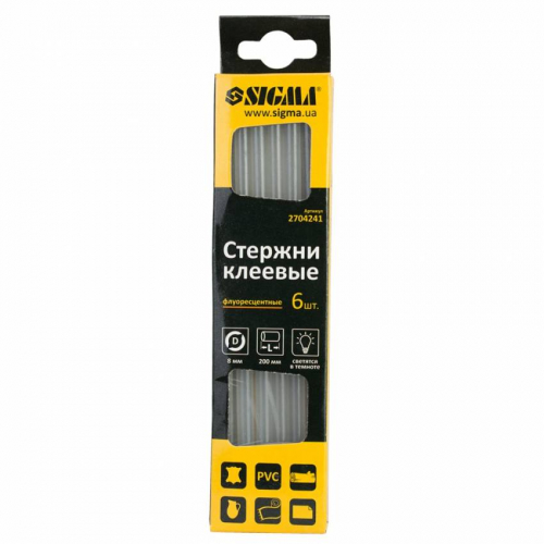Стрижні клейові Ø8×200мм 6шт (флуоресцентні) Sigma (2704241)