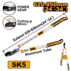 Сучкоріз телескопічний 620–850 мм із редуктором сталь SK5 INGCO INDUSTRIAL