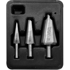 Свердла конічні по металу та ПВХ YATO, HSS 4241, для отворів Ø=3-14 мм, 8-20 мм, 16-30 мм; 3 шт