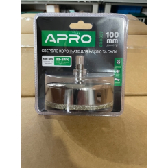 Свердло корончате трубчате с алмазним напиленням для скла і кахлю 100 мм  (APRO)