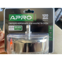 Свердло корончате трубчате с алмазним напиленням для скла і кахлю 120 мм  (APRO)