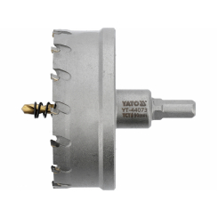 Свердло коронка по металу TCT YATO: Ø90 x 103 мм, товщ. до 25мм, з напрямним, 6-гран. хвост 3/8" [4]