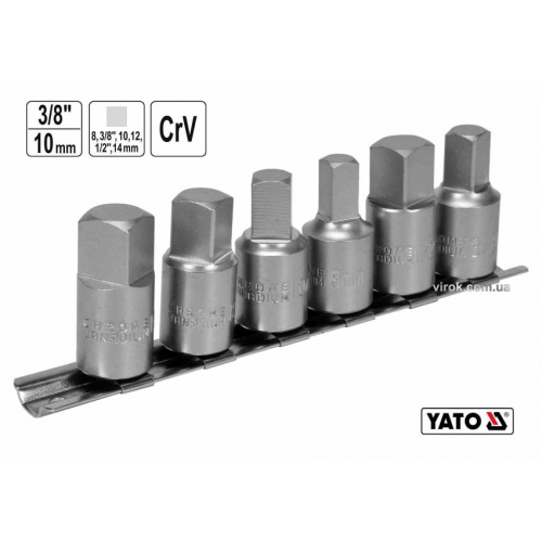 Торцеві головки для оливозливних пробок YATO: квадрат-3/8"; 3/8",1/2",8,10,12,14 мм; Cr-V, 6 шт