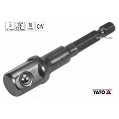 Тримач-адаптер торцевих голівок YATO: HEX-1/4" > квадрат-1/2", L=70 мм, Cr-V