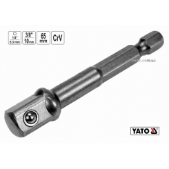 Тримач-адаптер торцевих голівок YATO: HEX-1/4" > квадрат-3/8", L=65 мм, Cr-V