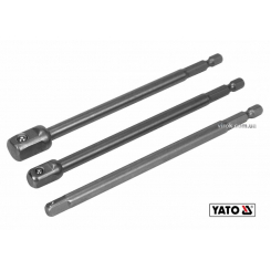 Тримачі-адаптери торцевих головок YATO: квадрат-1/4", 3/8", 1/2", L=150 мм, HEX-1/4", Cr-V, 3 шт