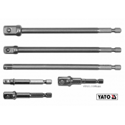 Тримачі-адаптери торцевих головок YATO: квадрат-1/4",3/8",1/2", L=50 та 150 мм, HEX-1/4", Cr-V, 6 шт.