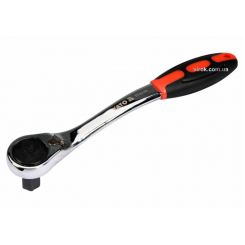 Тріщатка з шестигранником, вигнута YATO: HEX12, HRC 42-48, 72T, Cr-V, з прогумованою ручкою