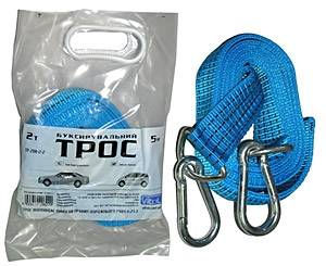Трос буксир ST215B/ТР-208-2-2 2т стрічка 45мм х 5.0 м синій/карабін/кулька