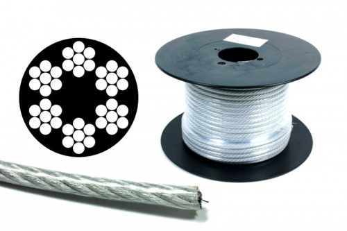 Трос в ПВХ обплетенні оцинкований 3мм (2+1мм) DIN 3055 (6x7 + FC) бухта 200м APRO