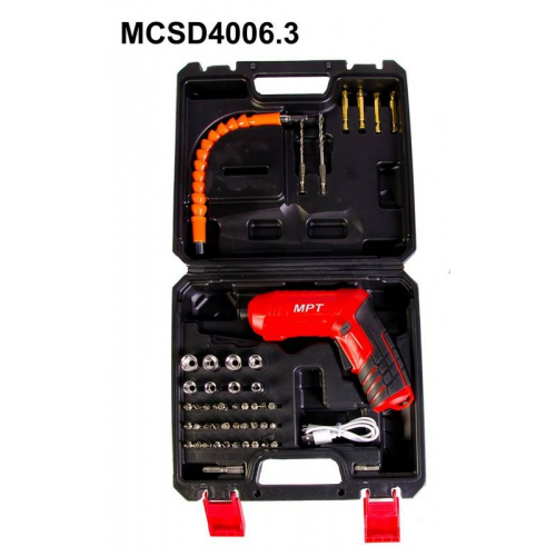 Викрутка акумуляторна поворотна MPT 4 В Li-ion 1.5 Аг 250 об/хв 3.5 Нм реверс USB кейс аксесуари 47 шт MCSD4006.3